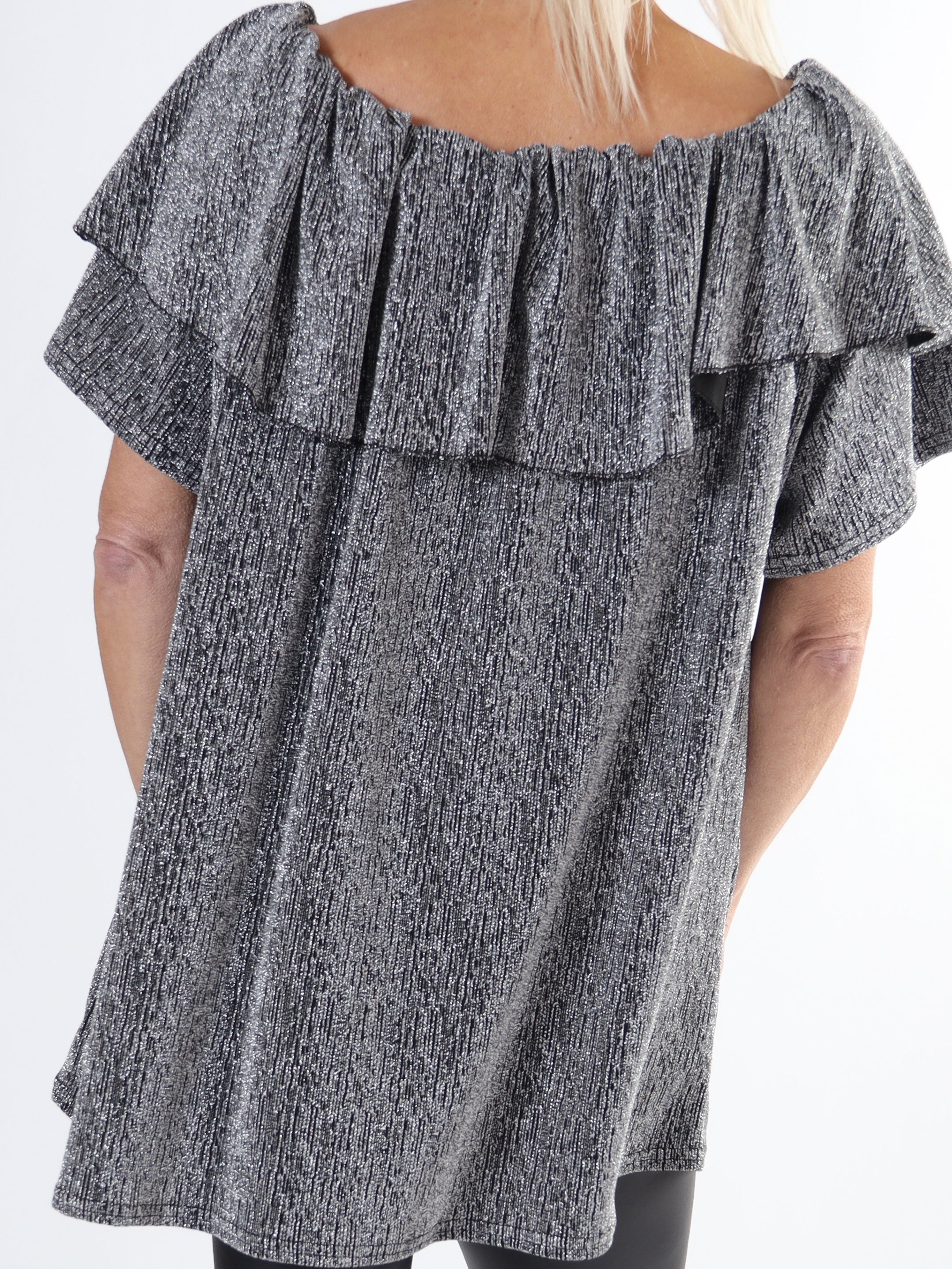 Maily - Plus size off shoulder bluse med glimmertråde